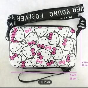 Hello Kitty Pink and White Crossbody Bag with Cartoon Pattern